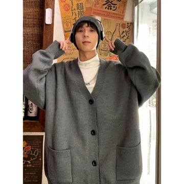 2025 new V-neck sweater jacket men's spring and autumn knitted cardigan men's trendy brand youth high-end woolen swea